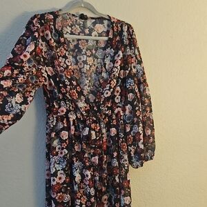Express Multicolor Floral Long Sleeve Cover-up